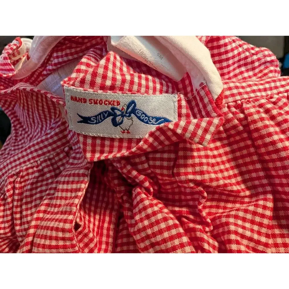 Vintage Silly Goose Hand Smocked Romper Jumpsuit Infant Girls 6M Red White